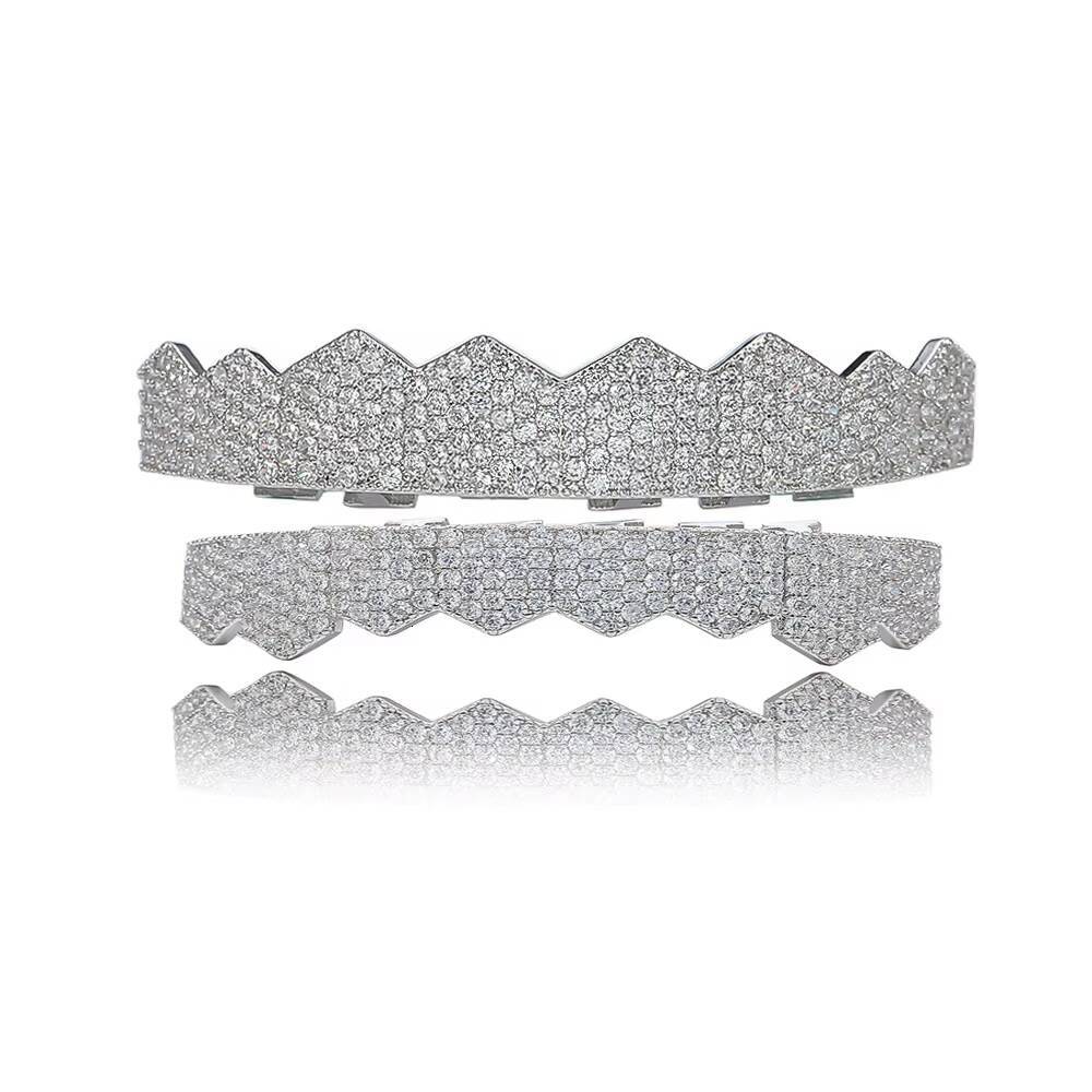 Custom High-Quality Hip Hop Jewelry Teeth 8Top8Dowm 925 Silver Vvs Diamond Fully Iced Out Perm Cut Moissanite Grillz for Mens