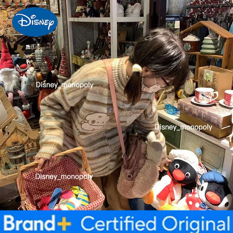 Disney Y2K Striped Knitted Cardigan Women Vintage Oversized Sweater Outerwear Japanese Kawaii Embroidery Knitwear Winter Jumpers H251225