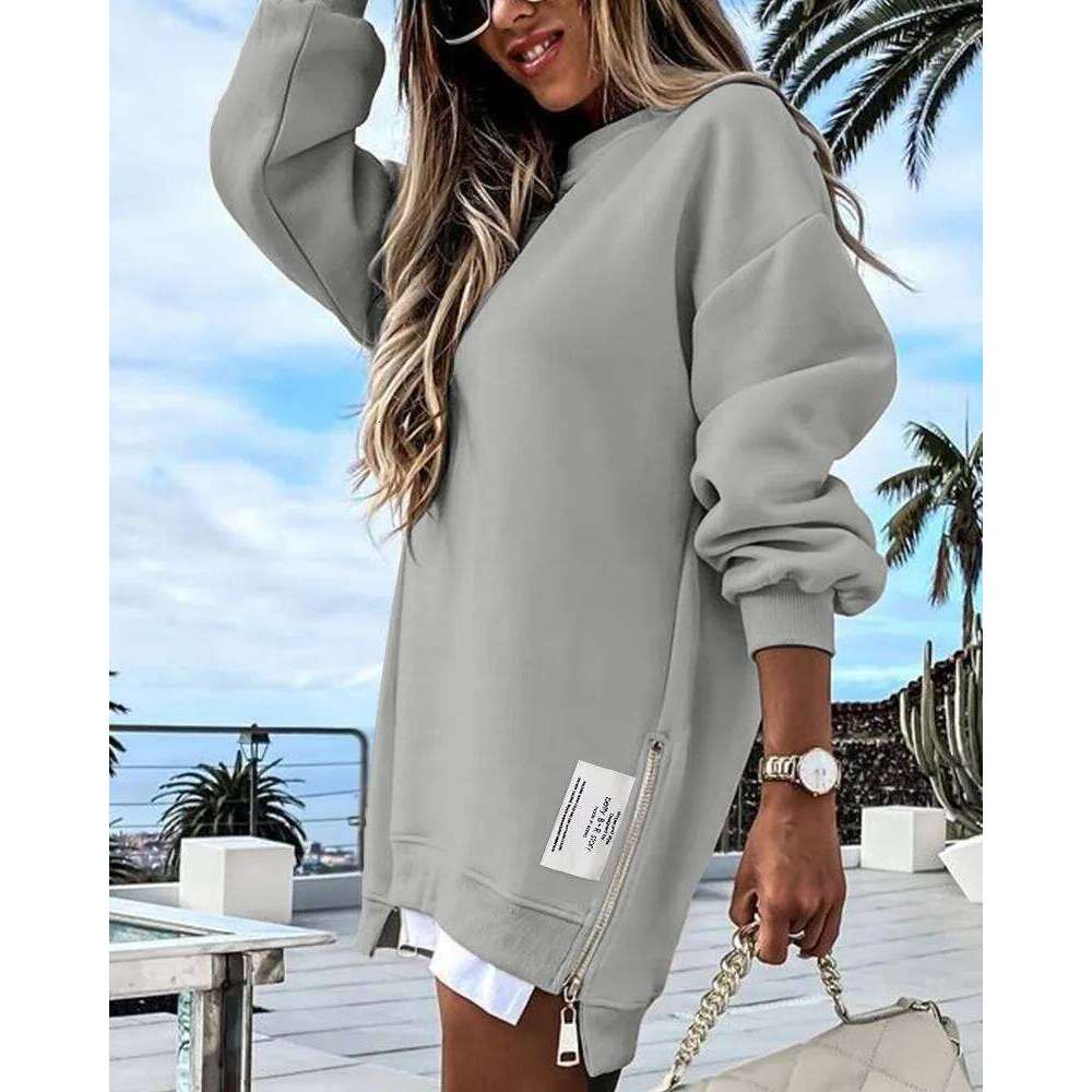 Autumn Sweatshirt Dress For Women New Sleeve Loose Zipper O Neck Long Causal Pullover Tops