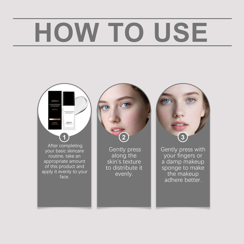 Zephoco Deep Skin Tone Color-Changing Foundation Lightweight Comfortable Long-Lasting Hydrating Natural Concealer Clear and Transparent