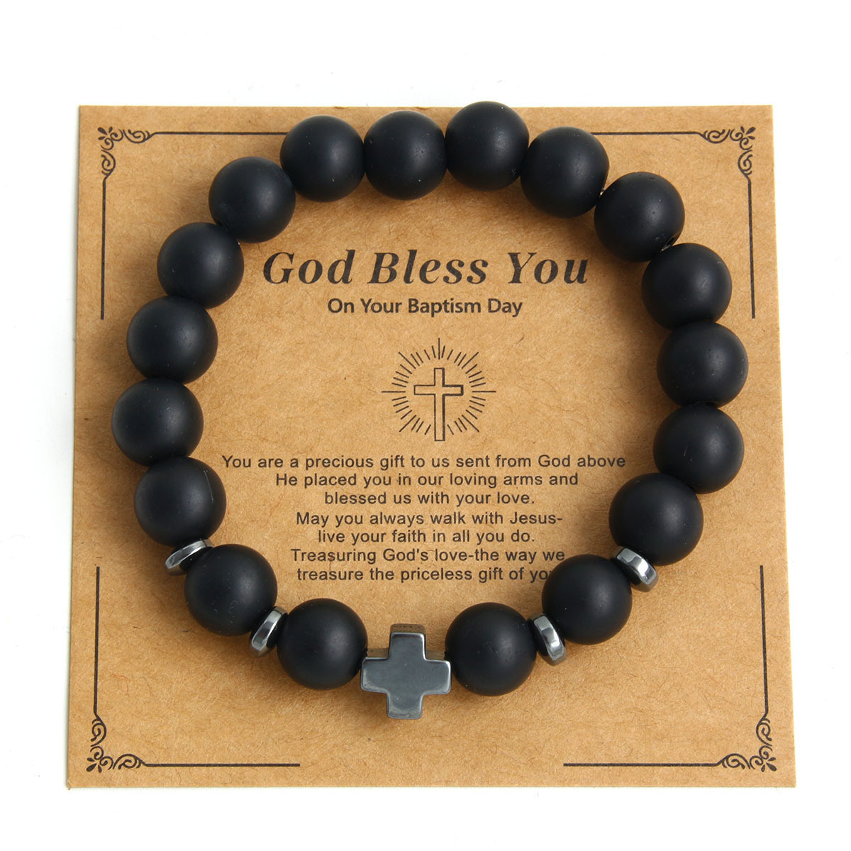 Hot-selling Hand Jewelry Natural Stone Frosted Stone Wooden Bead Bracelet Cross Bracelet 250603