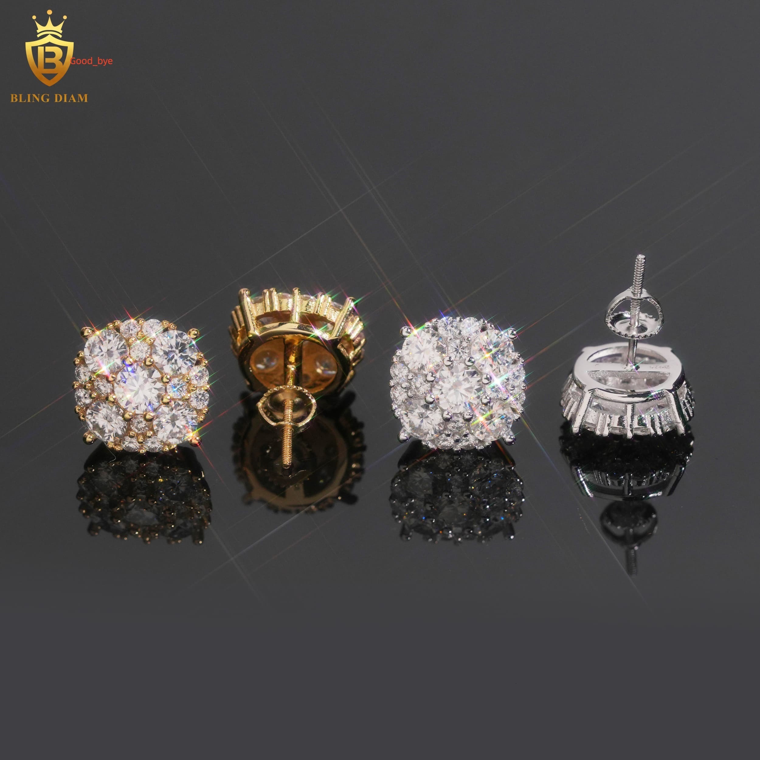 Sparkling Diamond Moissanite Stud Earrings 925 Silver Gold Plated Round Brilliant Cut VVS Moissanite Jewelry Earrings Women Men