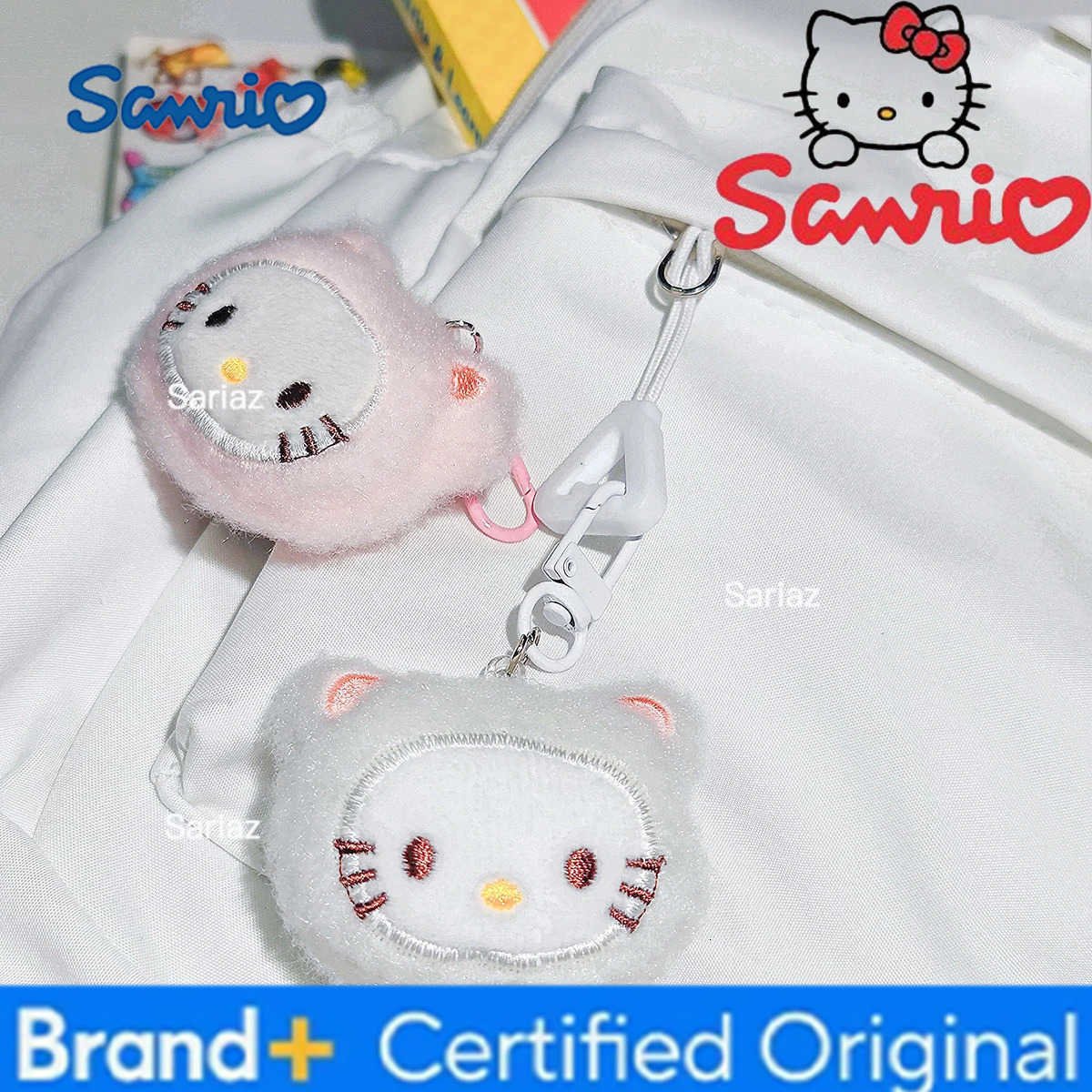 Sanrio Kawaii Hello Kitty Embroidered Plush Doll Keychain Sweet Girl Cute KTM Backpack Pendant Keyring Decoration Holiday Gifts H251225