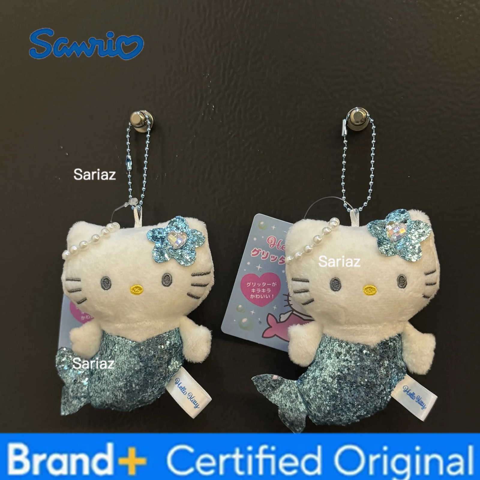 Sanrio Heiio Kitty Glitter Pink Mermaid Flowers Plush Toy Girl Bag Pendant Blue KT Stuffed Doll Keychain Decoration Holiday Gift H251225