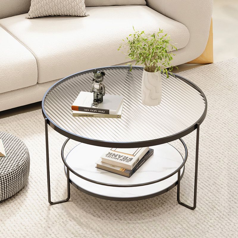 B12254 Cream-colored glass coffee table, small apartment living room round corner table for home use