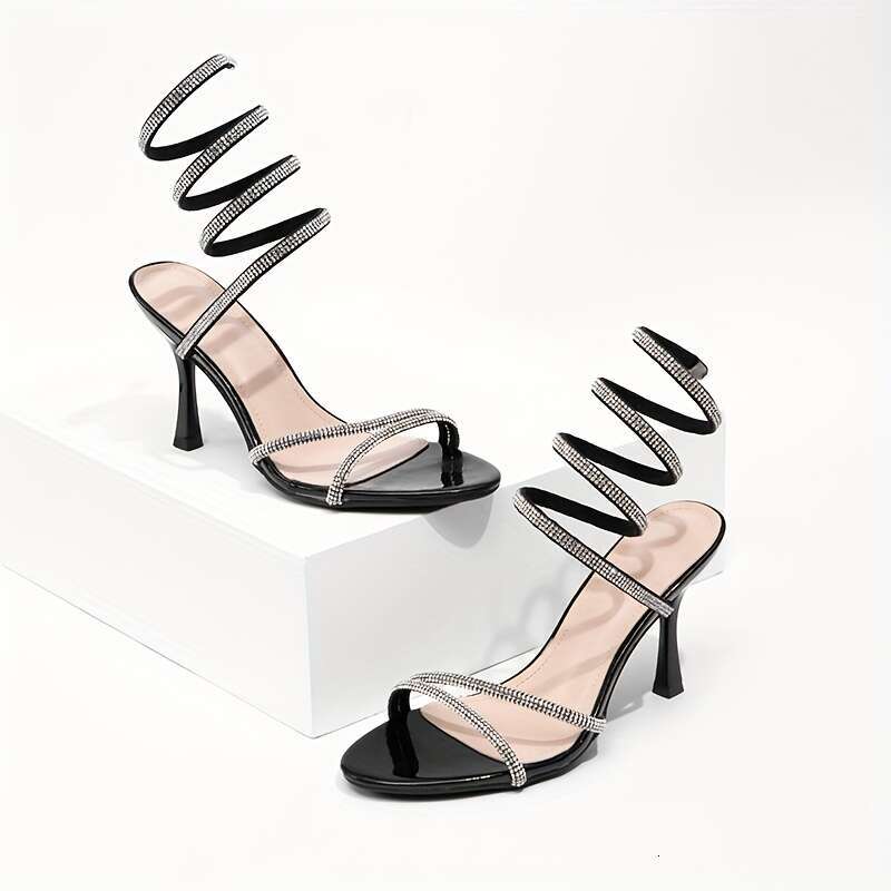 For Parties Ladies Summer Sandals With Thin High Heels Ankle Straps Sequins A Shiny Finish Perfect For Elegant Dresses And Parties MOJIDASHU