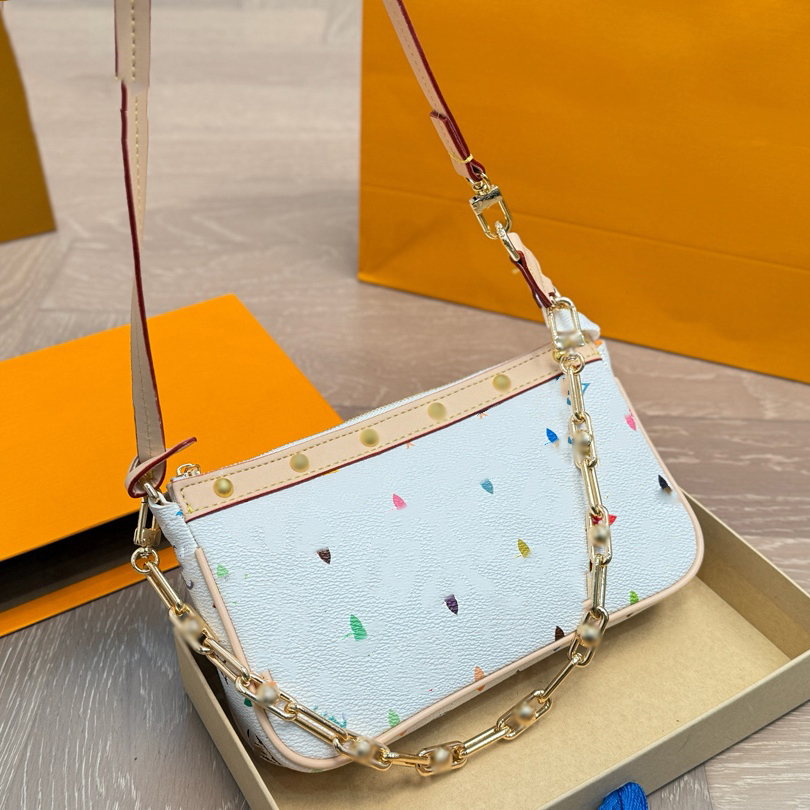 Women Designer Colorful Old Flower Letter Rivet Mahjong Underarm Shoulder Bags Zipper Coin Makeup Cosmetic Case Pouch Phone Holder Pocket Purse 21x12cm