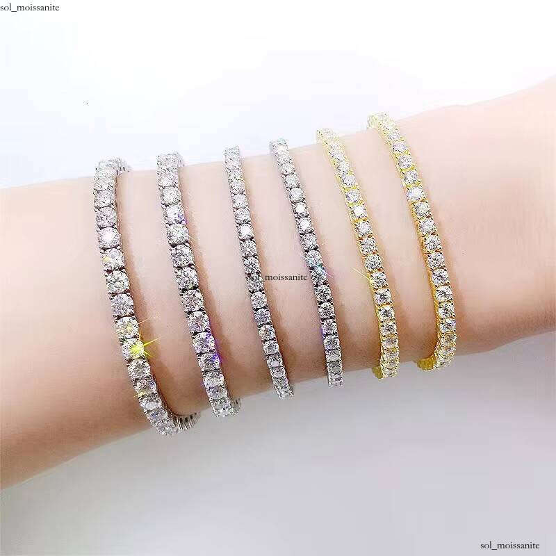 Fashion Waterproof 7-9.3inch mm 4mm 5mm VVS Moissanite Classic Sterling Silver Tennis Bracelet for Women Gold Plated Jewelry