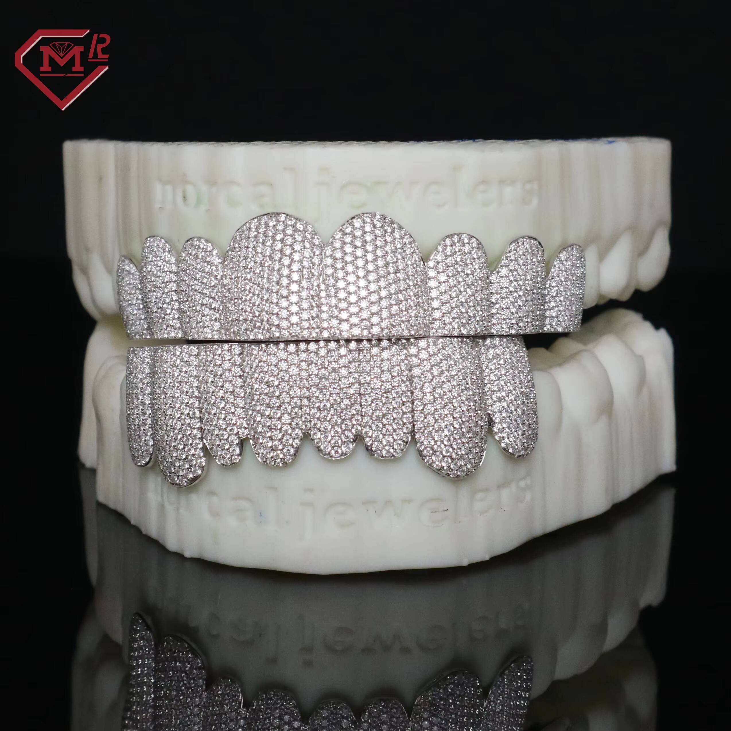 Super Sparkling Grillz 8 Top 8 Bottom Sterling Silver 925 Custom Hip Hop Moissanite Grillz