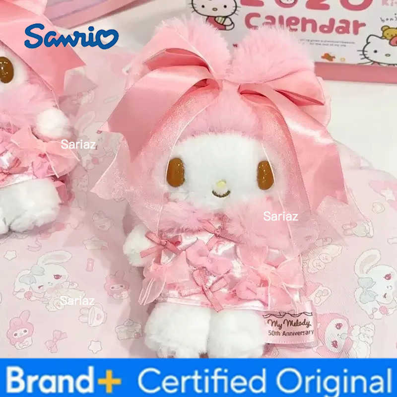 Sanrio Kawaii Cartoon My Melody Plush doll 50Th Anniversary bowknot Melody Plush Keychain Bag Accessory Toys Collectible Birthday Gift H251225