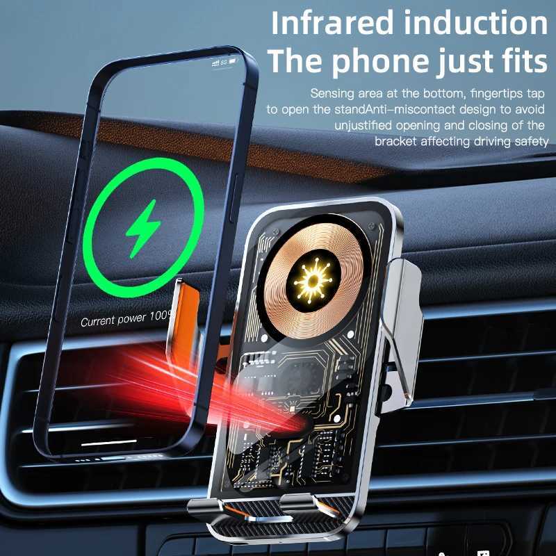 Universal Car Wireless Charging Mobile Phone Holder Air Outlet Mount Transparent Vehicle Navigation Bracket for Smartphones K260307