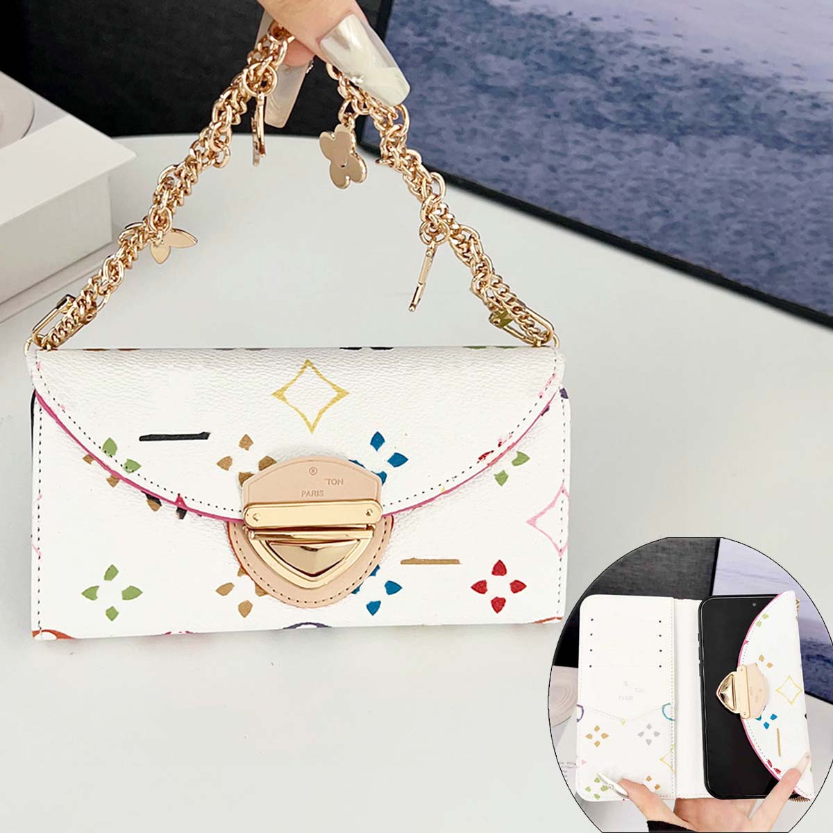 High Quality Leather Designer Phone Case for iPhone 17 Pro Max 17 Air 16 Pro 15 14 Plus 13 Pro 12 Luxury Phone Wallet Case with Handheld Chain New Design for a Gift