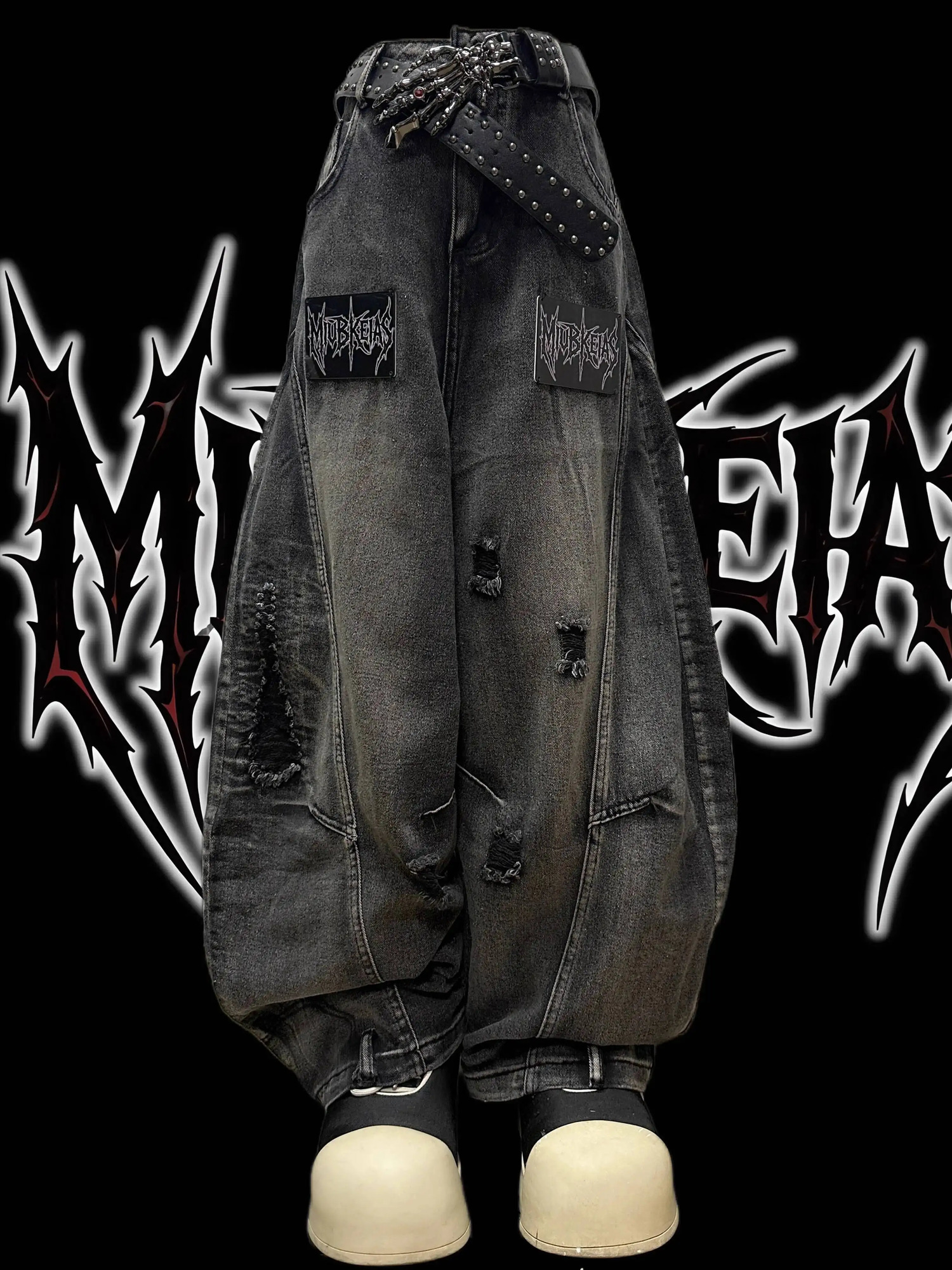 Punk Gothic Jeans Unisex Autumn Winter Street Denim Pants Letter Distressed Loose Wide Leg Y2K 251225