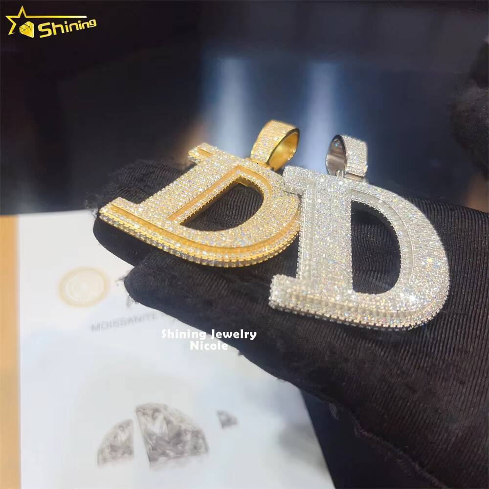 High Quality Bling 925 Silver Fully Iced Out Custom Letter D Moissanite Hip Hop Pendant for Men