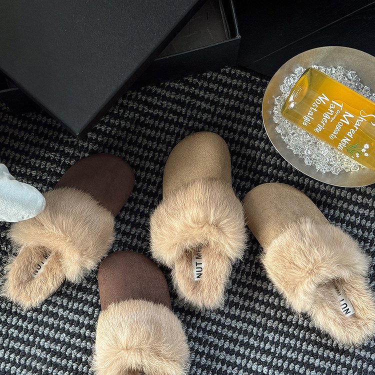 High Quality New Arrival Autumn and Winter Women's Flat Closed Toe Elegant Furry Slippers Outdoor Fleece Lined Warm and Temperament Matte Slipper