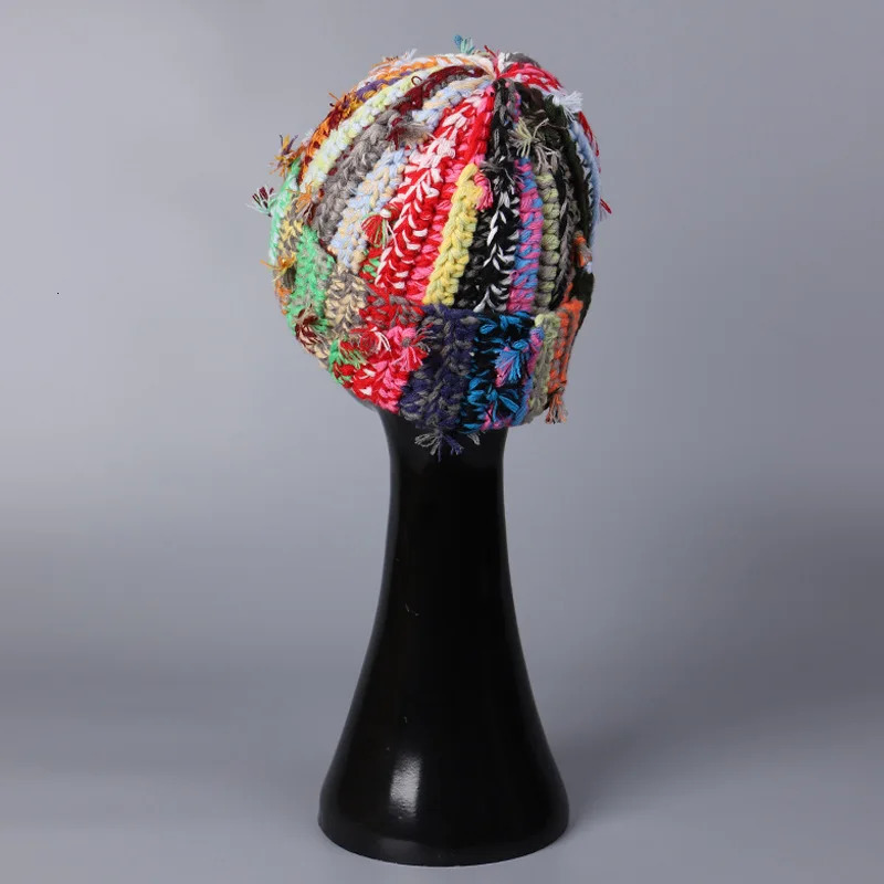 Handmade Heavy Industry Multi-strand Twist Mixed Color Knitted Wool Hat Dopamine Color Womens Winter Warm Overhead Beanie Cap 251224