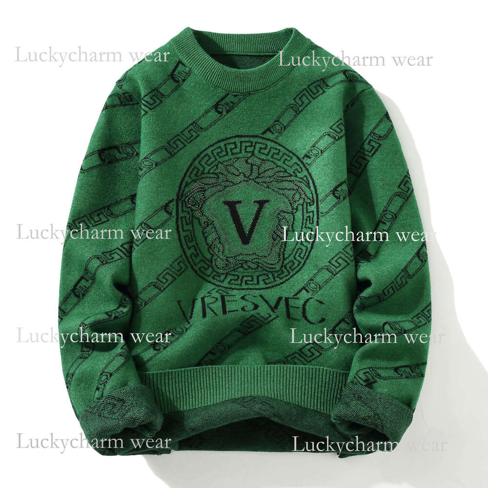 European Trendy Brand Men's Knitted Autumn Winter New Fashion Rhinestone Round Neck Versatile Base Shirt Sweater For Men