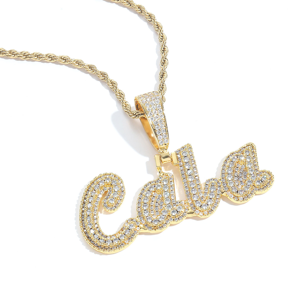 TopBling Hip Hop Custom A-Z Letters Name Pendant Necklace 18k Real Gold Plated Jewelry