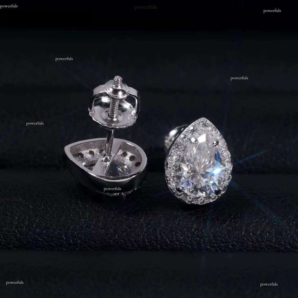 New Arrival 925 Silver Halo Design Pear Cut Moissanite Stud GRA Certificated Screw Back Women Fine Jewelry Earrings