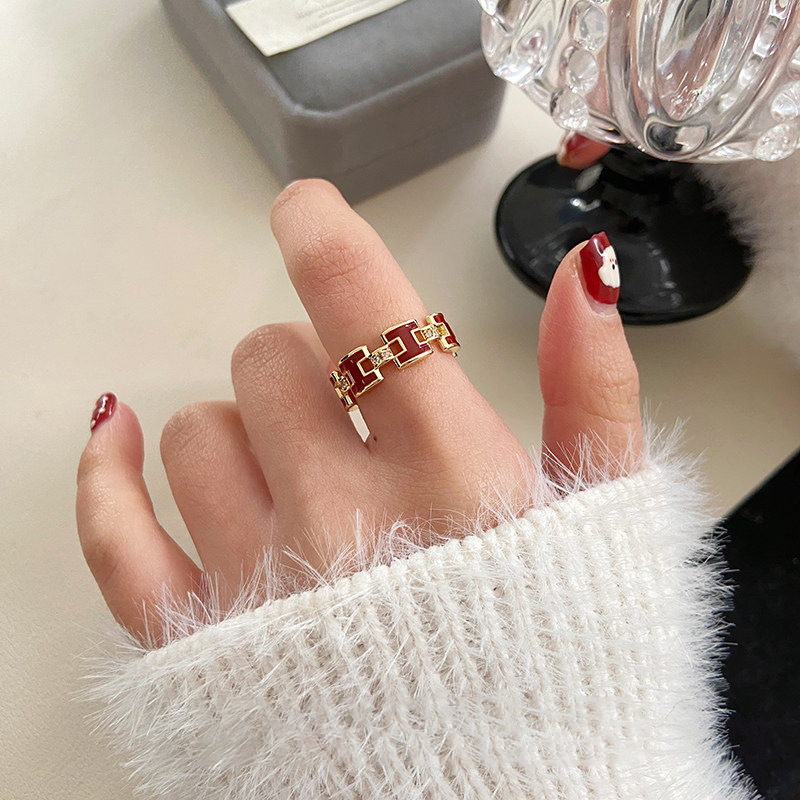 Real Gold Plated Zircon Letter H Open Vintage Elegant Niche Index Finger Light Luxury High-end Feel Ring for Women - view 9