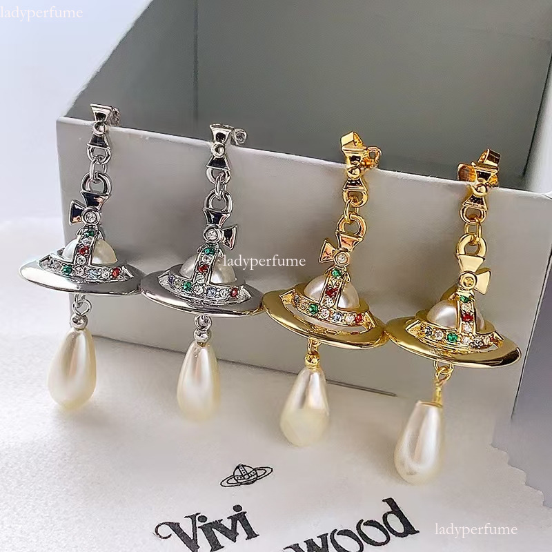 Designer West Wood Jewelry Spring/Summer Hot Western Empress Dowager Full Diamond Saturn Earrings Female Classic Flat Planet Straight B26