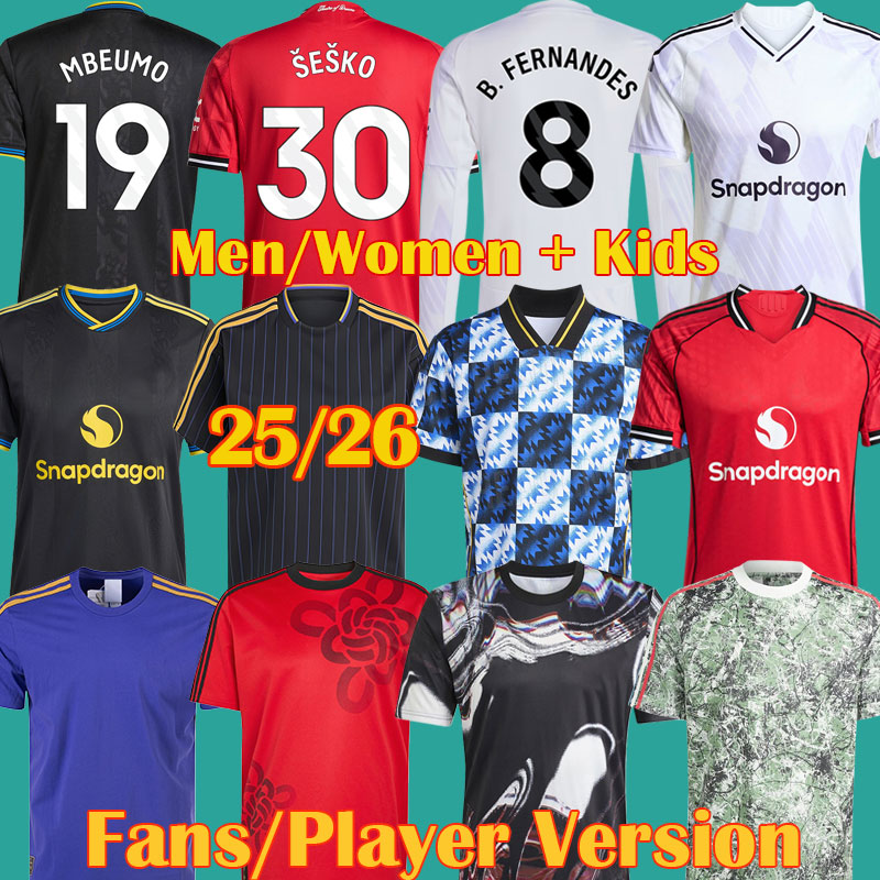 25 26 MAINOO SESKO soccer jerseyS Stone Roses GARNACHO CUNHA ZIRKZEE 2025 2026 B. FERNANDES Kids MAN football shirt kit Long Sleeve MUTDES MBEUMO Fans Player 4XL