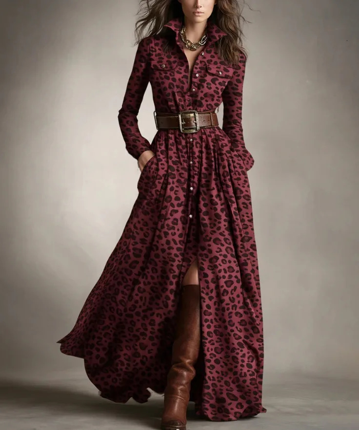 French Womens Plaid Dress Shirt Button Cardigan Lapel Fashion Belt Pocket Irregular A-line Long Skirt for Female 251222
