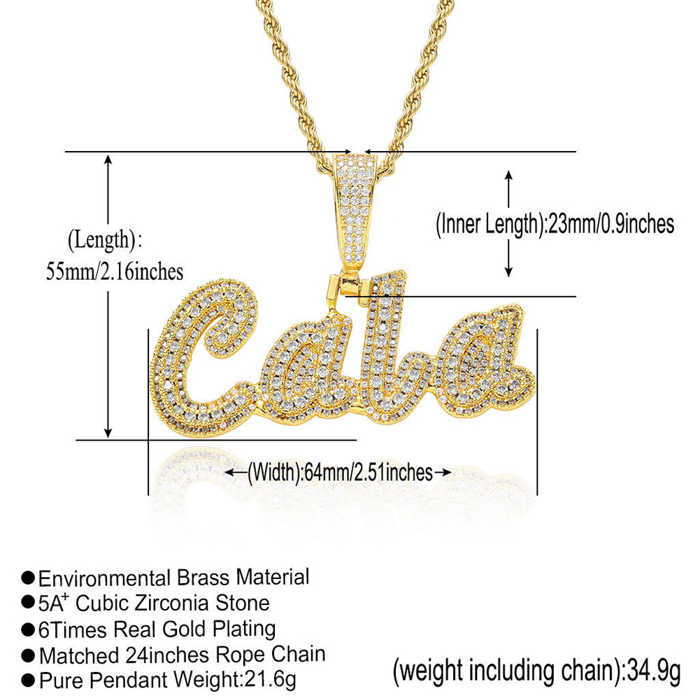 TopBling Hip Hop Custom A-Z Letters Name Pendant Necklace 18k Real Gold Plated Jewelry