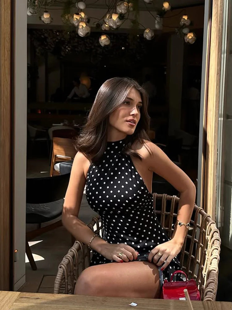 CNYISHE Dot Prints Halter Backless Sleeveless Elegant Party Outfits Women Dresses Summer Sheath Fashion Female Bodycon Trendy 251225