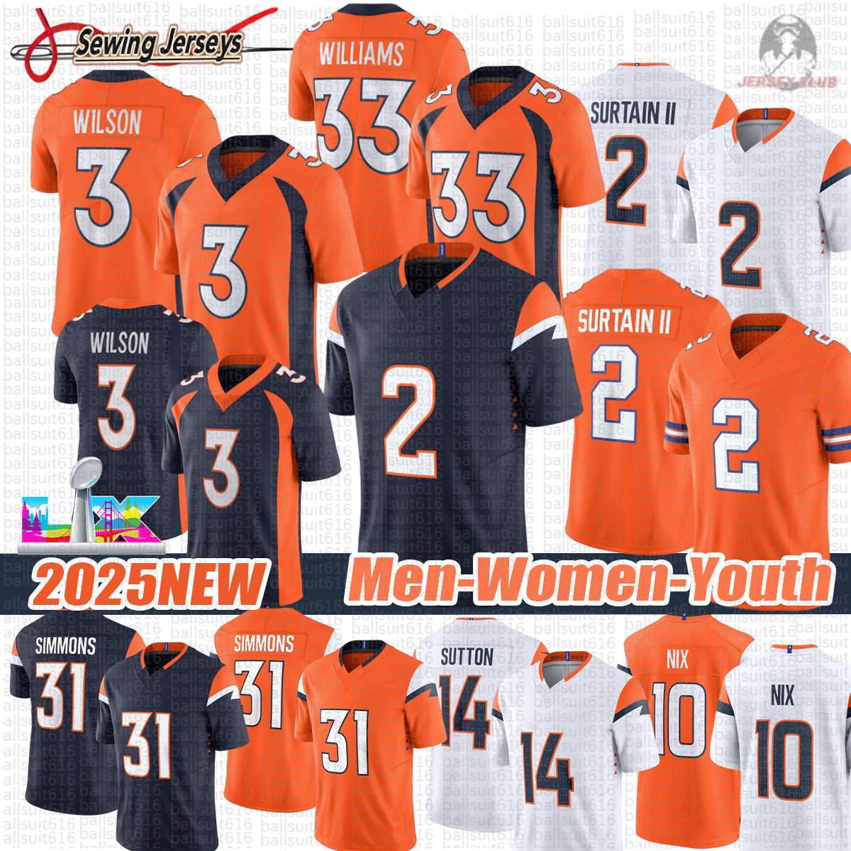 Denvers Broncoss jersey Broncosjerseys Bo Nix jerseys Patrick Surtain II John Elway Javonte Williams Marvin Mims Jr Courtland Sutton Quinn Meinerz Football jersey