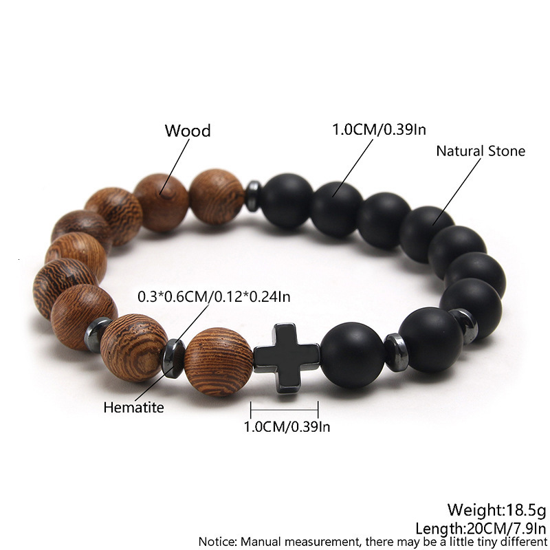 Hot-selling Hand Jewelry Natural Stone Frosted Stone Wooden Bead Bracelet Cross Bracelet 250603