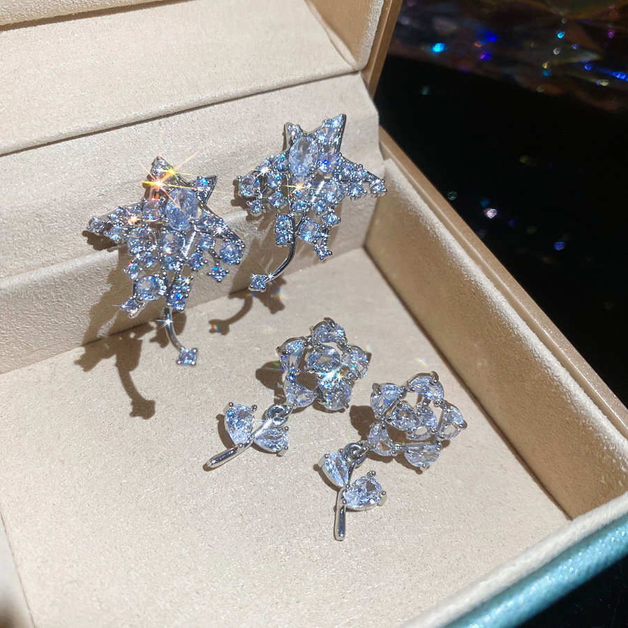 Silver Needle Zircon Flower Star Minimalist Elegant Niche Versatile Light Luxury High-end Earrings - view 7