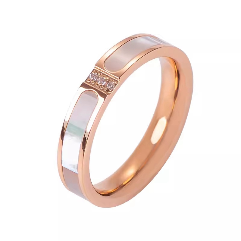 Hot Desinger Rings CZ Zircon Diamond Shell Pearl Stainless Steel Finger Ring Lucky Round 18K Gold Color size 5-10 for Men Women wholesale factory pric