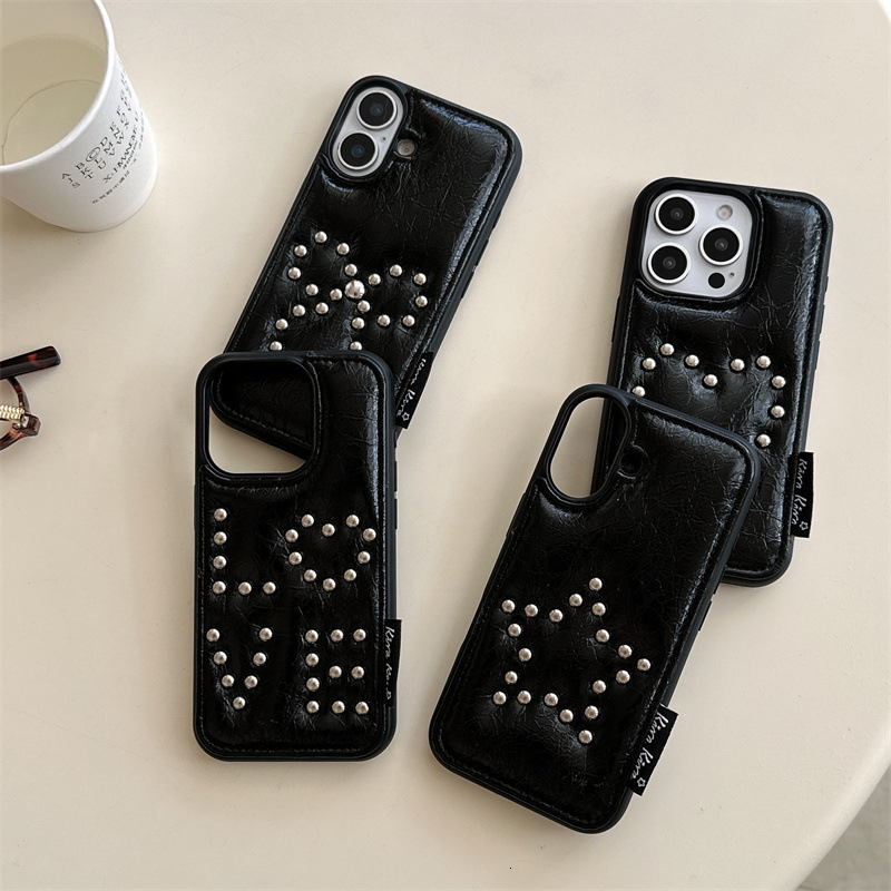 High-end Leather Rivet Bowknot Case for iPhone 16 Apple 15 Pro Max/14/13 New Model
