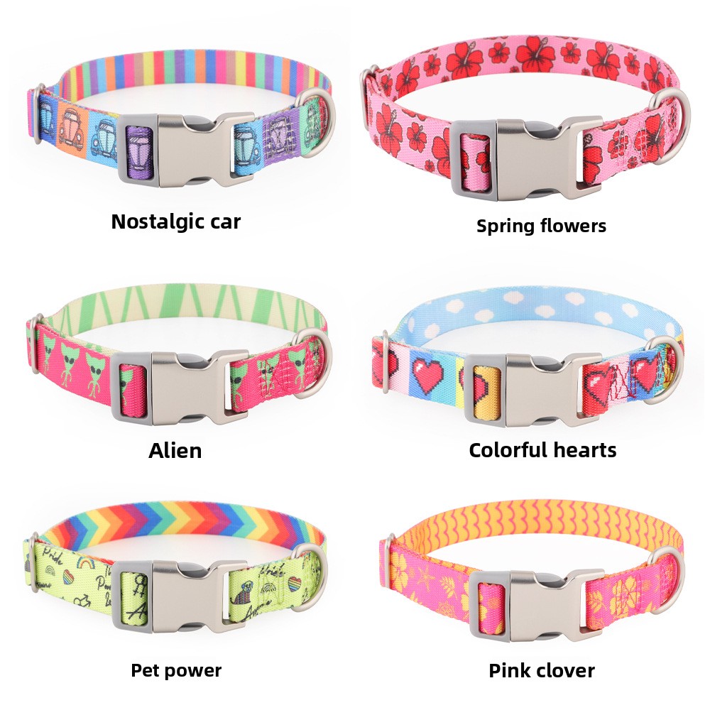 Adjustable Heat Transfer Printed Pet Collar for Large Medium Dogs Alaskan Dog Necklace for Walking
