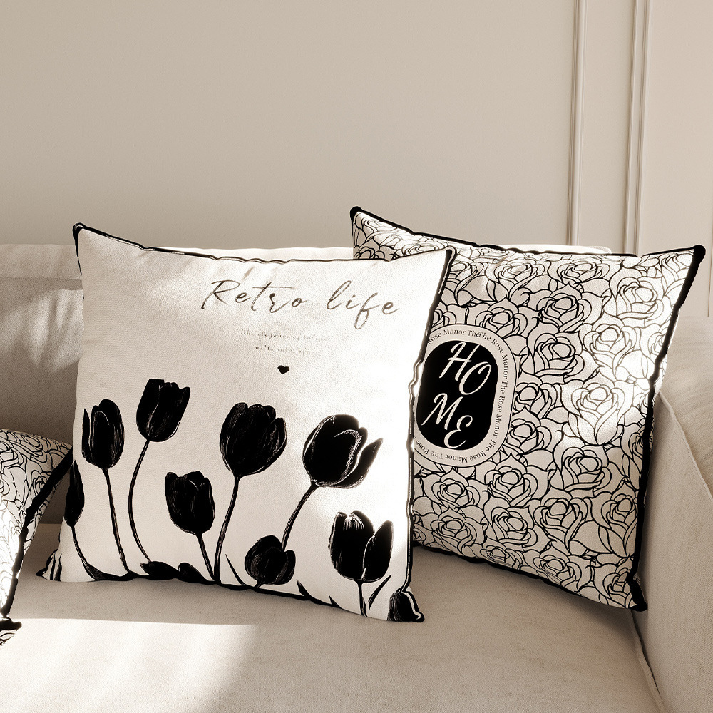 Sofa throw pillows, living room cushions, modern minimalist decorative black and white high-end pillow covers. QB9M01