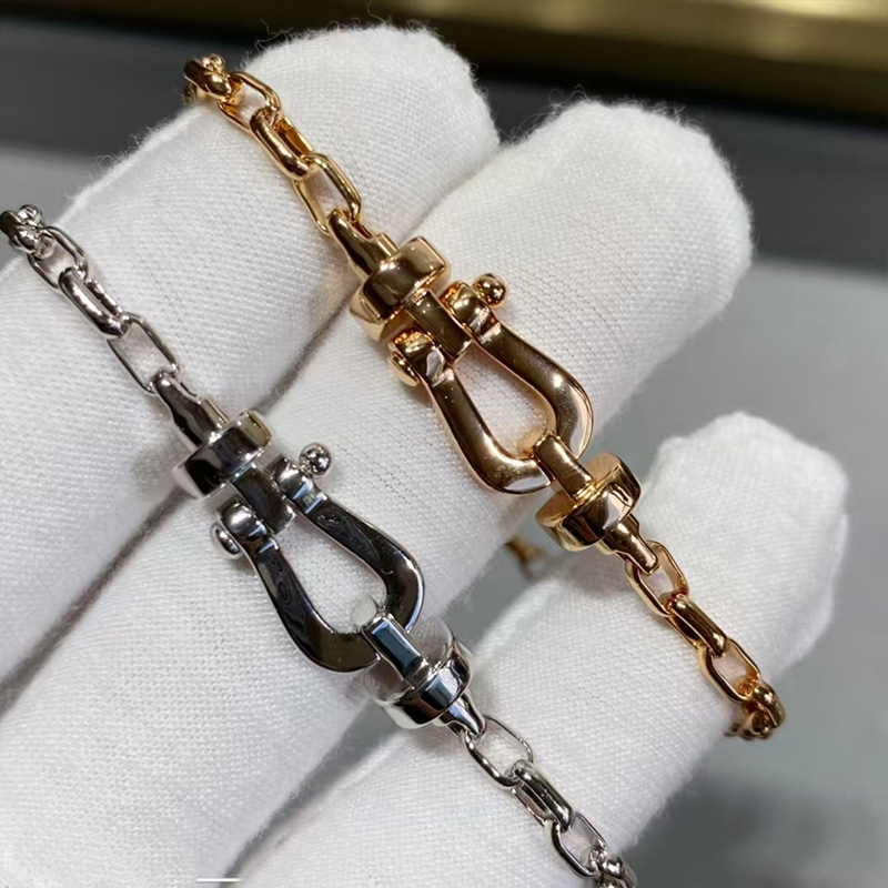 Couple Fashion Charm Fredd Luxury Crystal Horseshoe Buckle Chain Bracelet High Quality Stainless Steel Jewelry for Men and Women Z260313