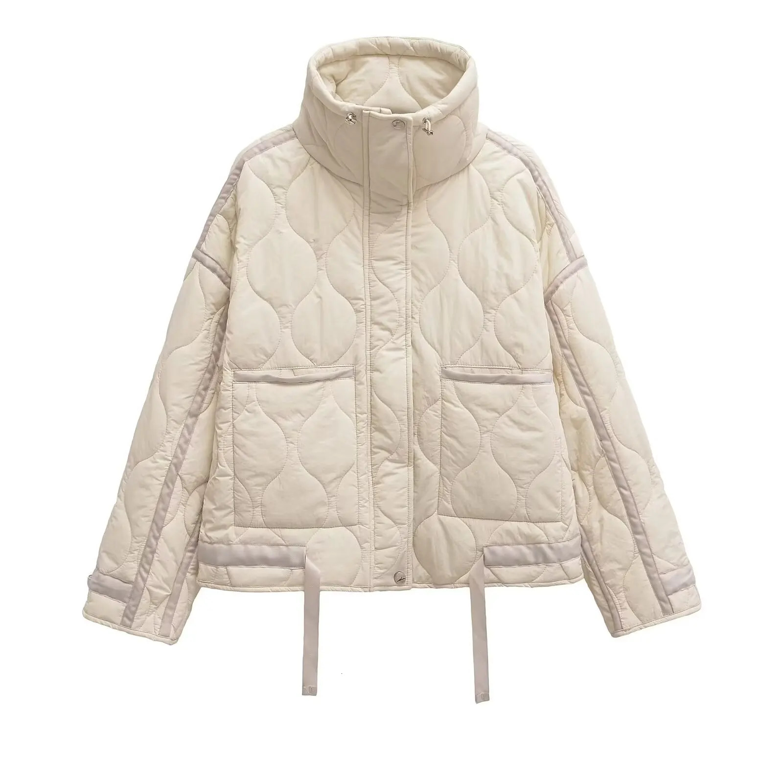 Winter Style Stand Collar Loose Drawstring Zipper Cotton Jacket For Women Large Pocket Cuff 251225 - view 6