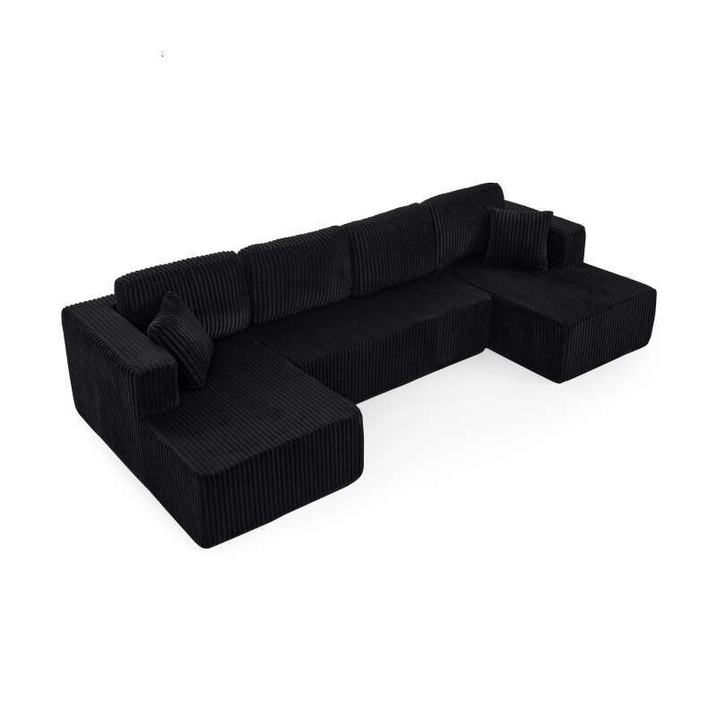 U shape Modular Sofa, Sectional Modern Minimalist Style Corduroy Couch, Sleeper for Living Room, Bedroom, Comfy Compressed Sofa -Black 4049