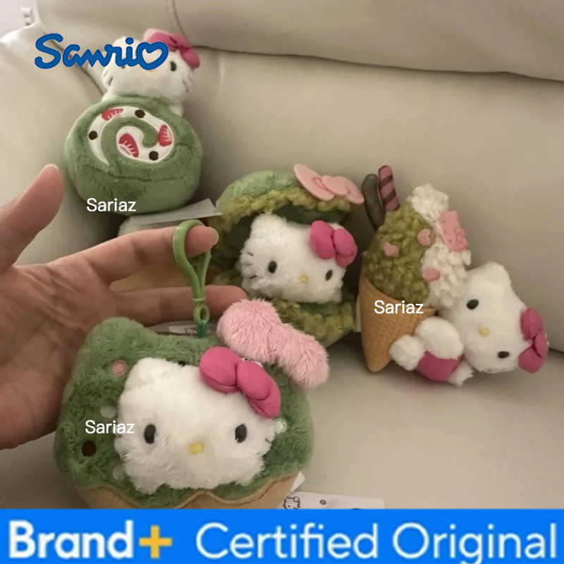 Sanrio Matcha Dessert Series Hello Kitty cake Roll Plush doll Keychains kawaii Donut IceCream curly hair Kitty cat Stuffed toy H251225