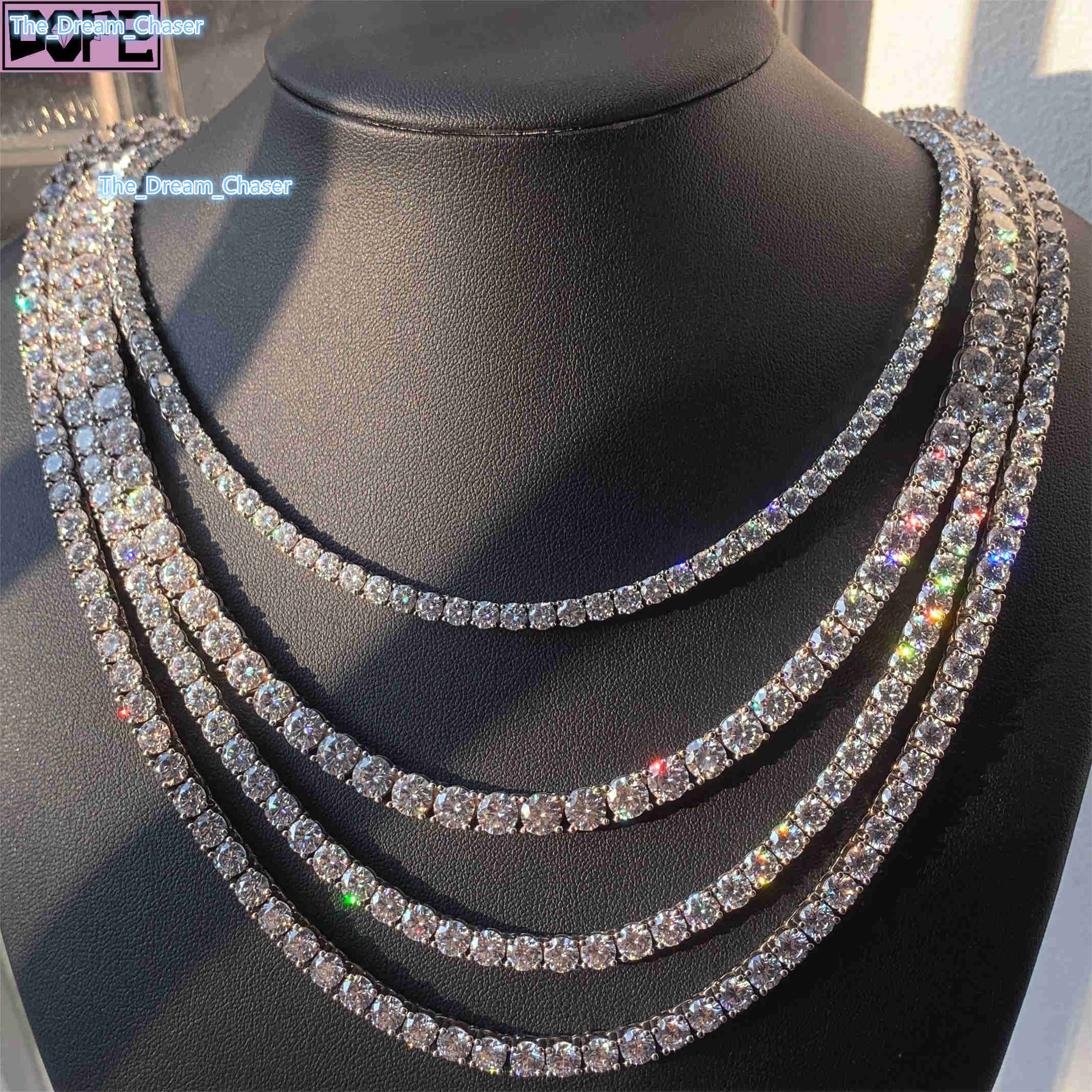 In Stock 3mm/4mm/5mm Tennis Chain 925 Silver Hiphop Jewelry Vvs Iced Out Moissanite Tennis Chain