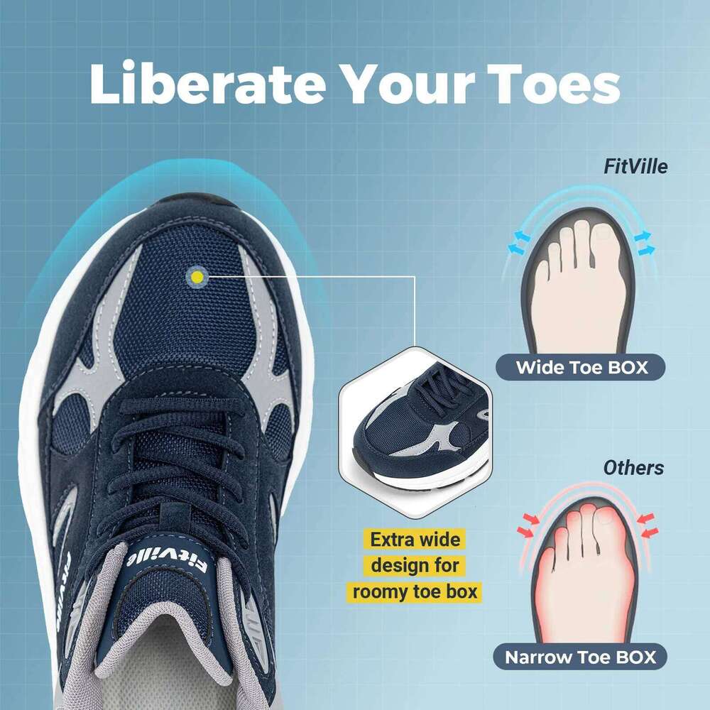 Fittington Walking Shoes For Man Extra Wide Width Sneakers With Arch Support for Flat Feet Heel Pain Relief Plantar Fasciitis X251225