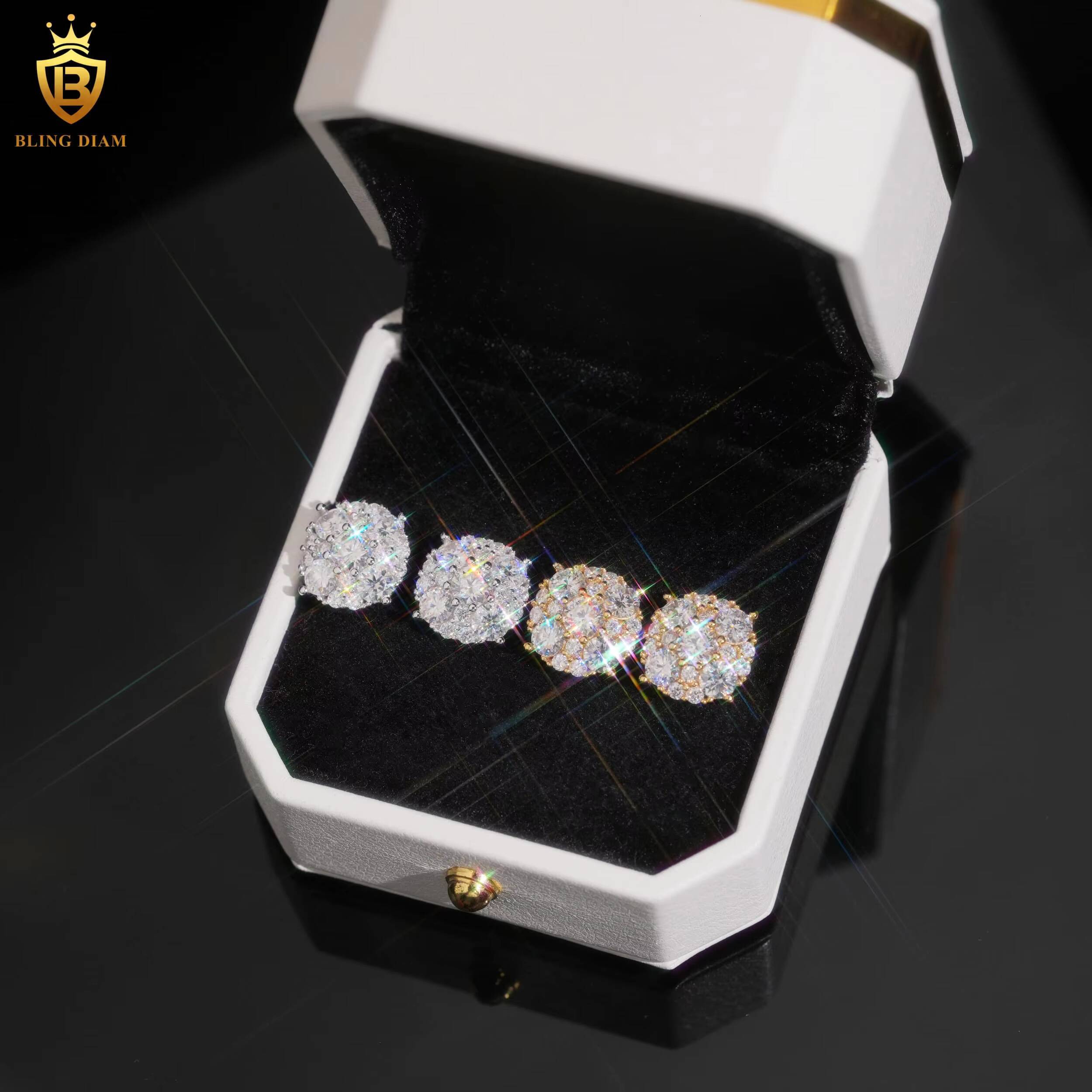 Sparkling Diamond Moissanite Stud Earrings 925 Silver Gold Plated Round Brilliant Cut VVS Moissanite Jewelry Earrings Women Men