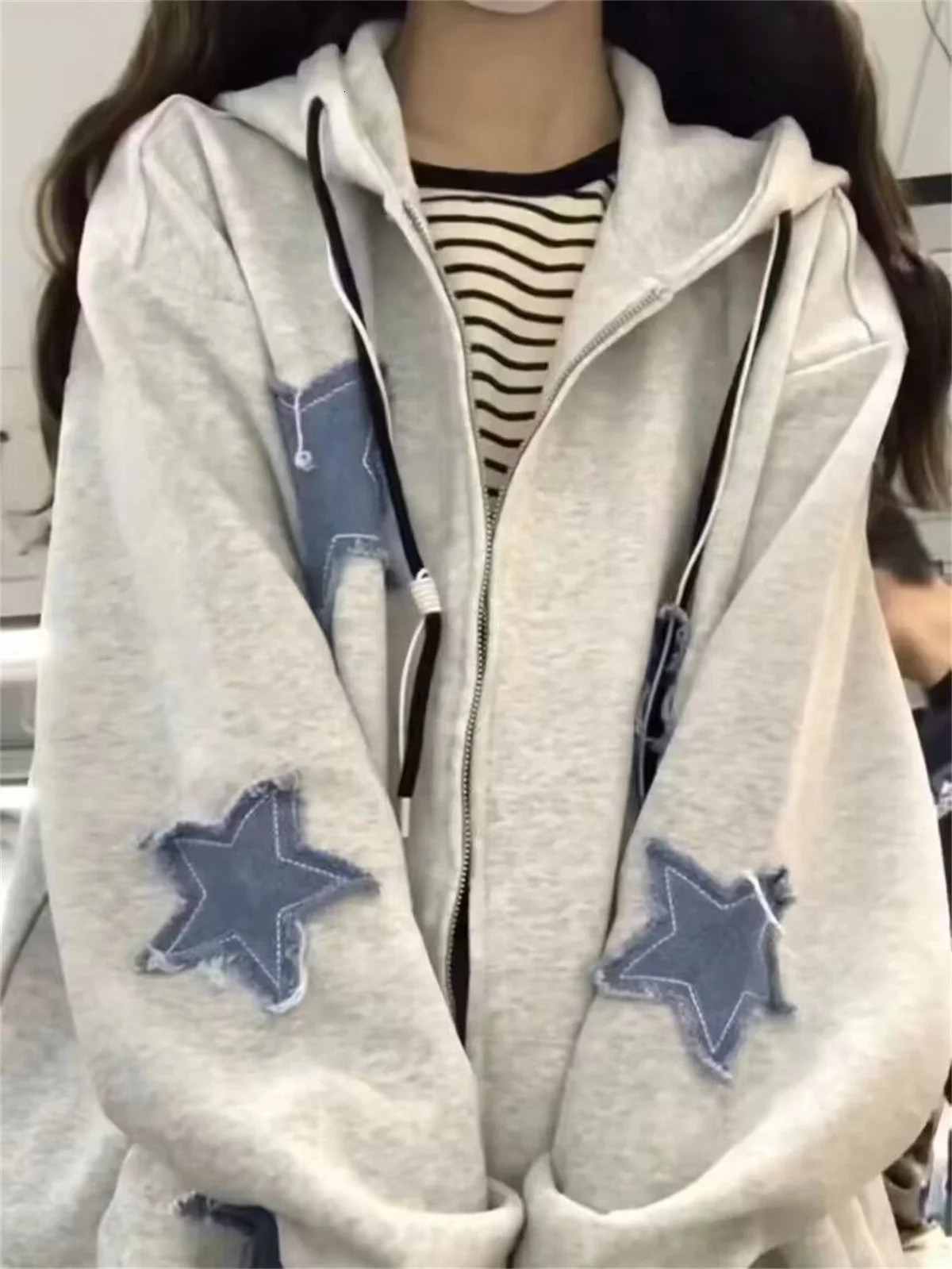 Zipper Retro Star Embroidered Hoodie Spring And Autumn Thin Collection Fashion Trends Versatile Casual Lazy Wind 251225