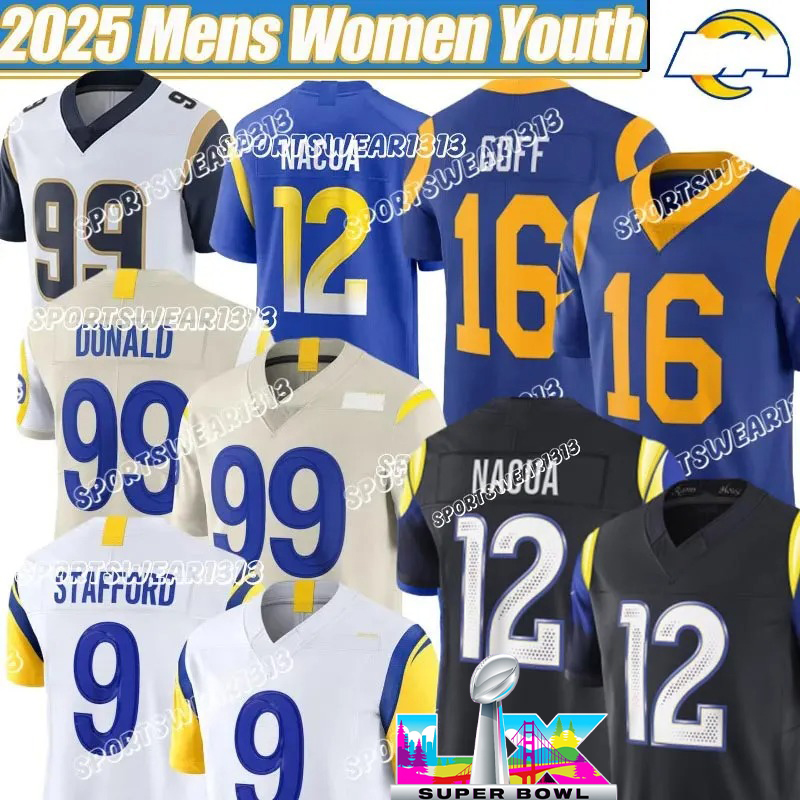 Los Angelescity RamsS Jersey la RamsJersey Matthew Stafford Puka Nacua Aaron Donald Jared Verse Davante Adams Kyren Williams Football Jerseys