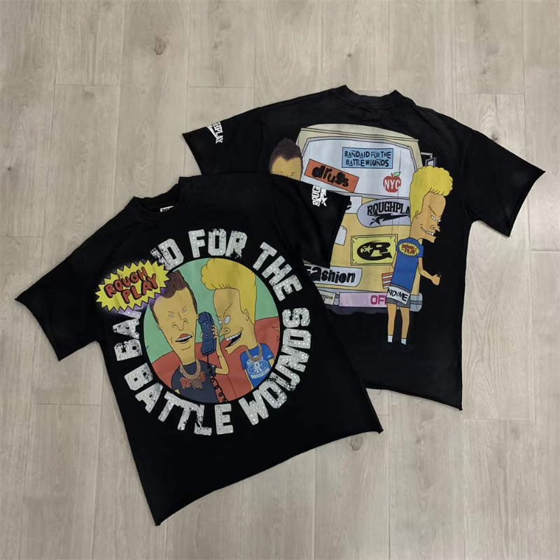 Oversized Cartoon Print Diamond T-shirt Streetwear Men Women High Quality Loose Top Tees