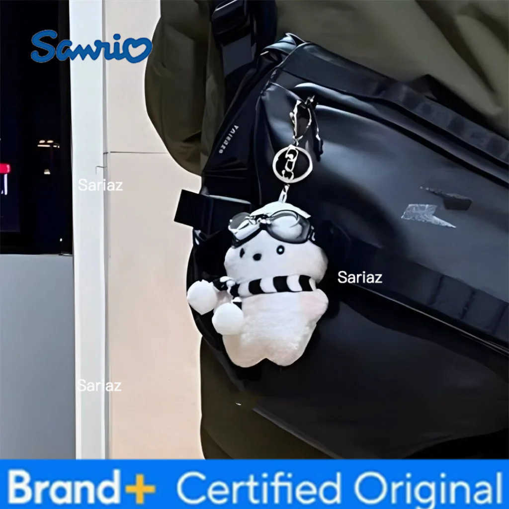 Sanrio Cute Pilot Pochacco Plush Doll Keychain Bag Charm Plush Puppy Pendant for Schoolbag Childrens Gift H251225