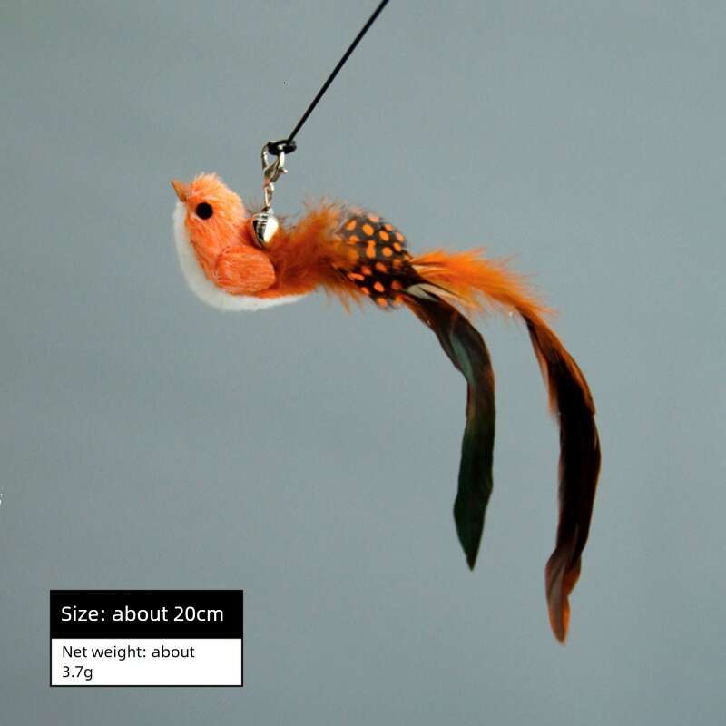 Bird Realistic Style Long Handled & Cat Teaser With Replaceable Feather Tips Cat Toy Pet Supplies