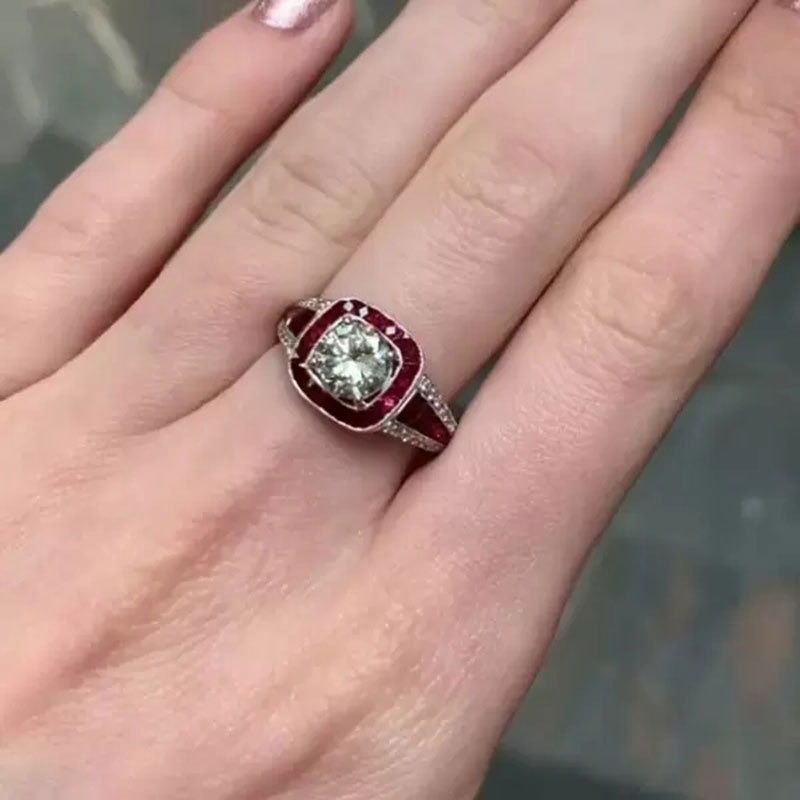 Choucong Wedding Rings Vintage Jewelry 10KT White Gold Fill Round Cut White Topaz CZ Diamond Gemstones Ruby Elegant Women Enagement Bride Ring Lover G