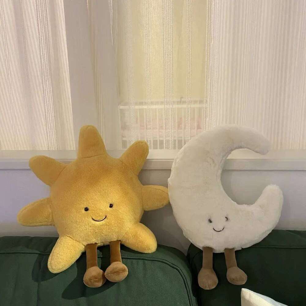 High Quality Smile Face Moon Yellow Sun Plushie Cushion Stuffed Cute Weather Plush Toy for Kid Bedroom Decor Sofa Throw Pillow X251225